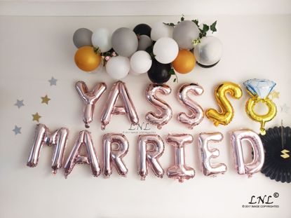 Picture of YASSS MARRIED Balloons, Rose Gold Balloons Silver Letter Ring