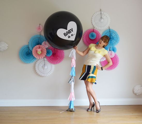 Picture of Gender Reveal Black Balloons Baby is a Confetti Blue Pink