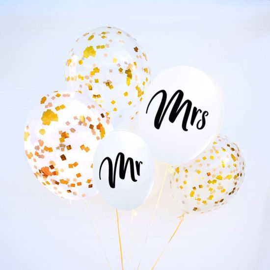 Picture of Mr Mrs Confetti Balloons Gold