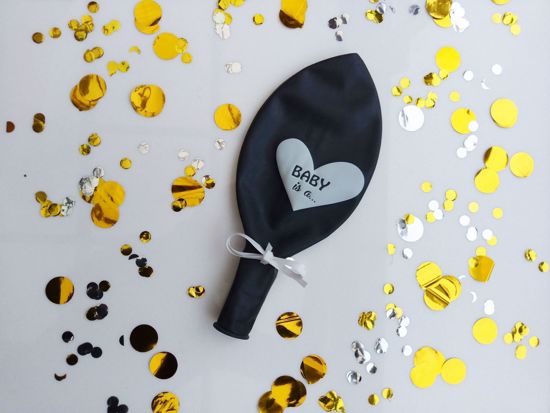 Picture of Gender Reveal Black Balloons He or She  Confetti Blue Pink
