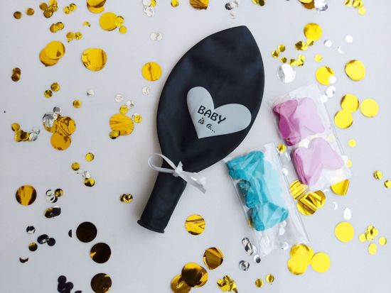 Picture of Gender Reveal Black Balloons He or She  Confetti Blue Pink