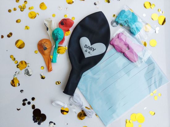 Picture of Gender Reveal Balloon Boy or Girl  Confetti Blue Pink Confetti Tail Tassel