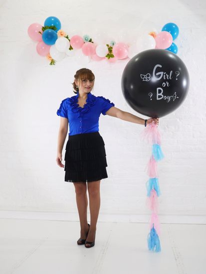 Picture of Gender Reveal Balloon Boy or Girl  Confetti Blue Pink Confetti Tail Tassel