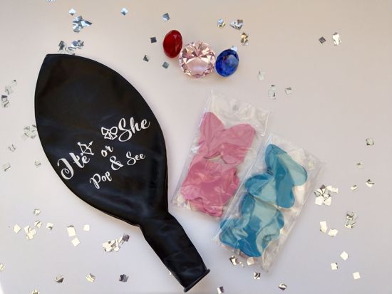 Picture of Gender Reveal Balloon Boy or Girl  Confetti Blue Pink Confetti Tail Tassel