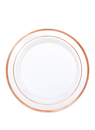 Picture of White Rose Gold Trimmed Premium Plastic Lunch Plates