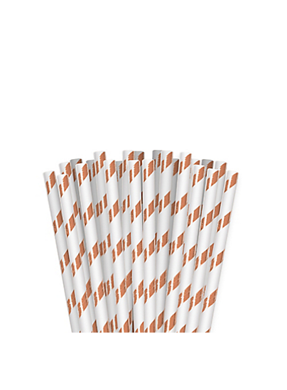 Picture of Metallic Rose Gold Striped Paper Straws 24ct