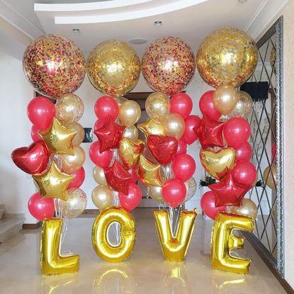 Picture of Confetti Balloons Gold Red Metallic 36"