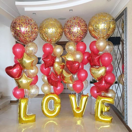 Picture of Confetti Balloons Gold Red Metallic 36"