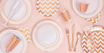 Picture of Rose Gold Chevron Premium Plastic Lunch Plates