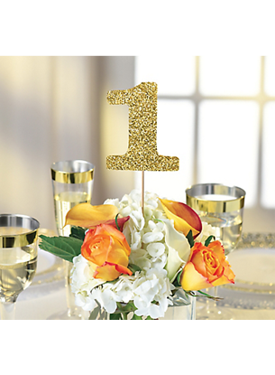Picture of Wedding Table Number Gold Glittery Centerpieces