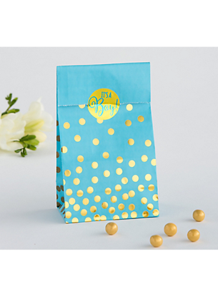 Picture of Blue & Gold Polka Dot Baby Shower Treat Bags 20ct