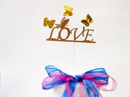 Picture of Love Gold Glitter Cake Topper