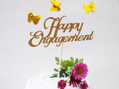 Picture of Happy Engagement Gold Glitter Cake Topper