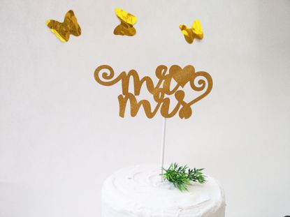 Picture of Mr Mrs Gold Glitter Cake Topper