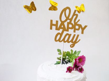 Picture of Oh Happy Day Gold Glitter Cake Topper