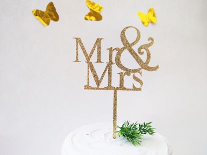Picture of Mr & Mrs Gold Glitter Cake Topper