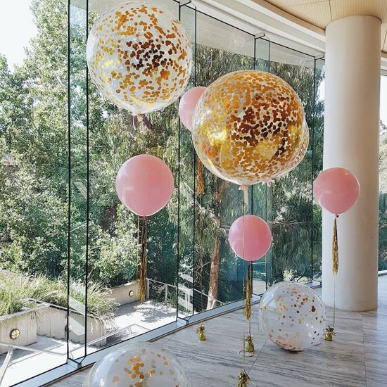 Picture of Gold Confetti Balloons Metallic 36" Pink