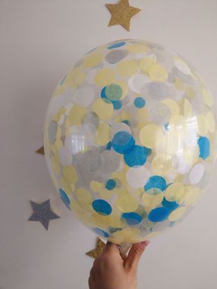 Picture of Turquoise Yellow Grey White Confetti Balloons
