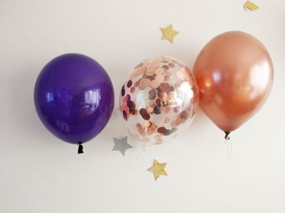 Picture of Purple Copper Balloons Rose Gold Confetti
