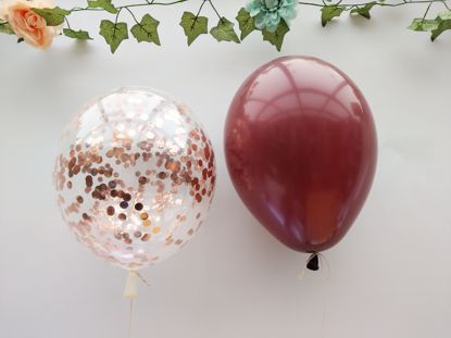 Picture of Burgundy Balloons Rose Gold Confetti Bouquet
