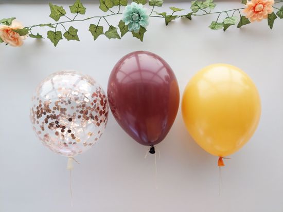 Picture of Burgundy Yellow Balloons Rose Gold Confetti Bouquet
