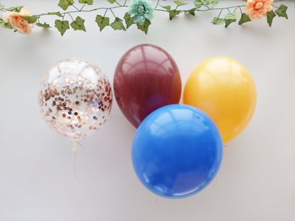 Picture of Burgundy Yellow Balloons Rose Gold Balloons Confetti Bouquet