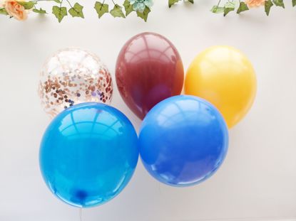 Picture of Navy Burgundy Yellow Balloons Rose Gold Balloons Confetti Bouquet