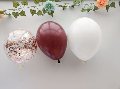 Picture of Burgundy White Balloons Rose Gold Balloons Confetti Ceiling