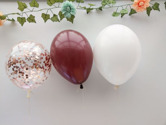 Picture of Burgundy White Balloons Rose Gold Balloons Confetti Ceiling