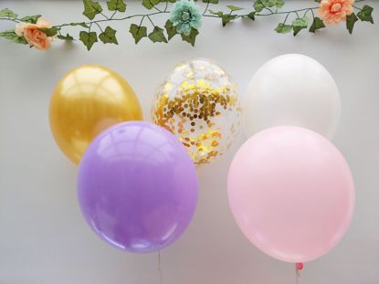 Picture of Blush Pink White Balloons Rose Gold Balloons Confetti Ceiling Lilac