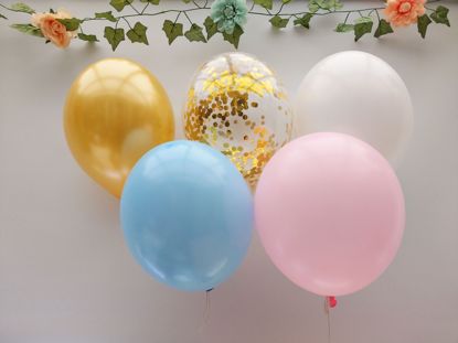 Picture of White Light Blue Balloons Rose Gold Balloons Confetti Ceiling