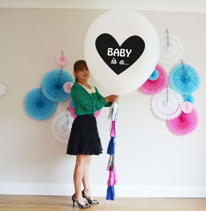 Picture of Baby Is.. Printed Balloon Baby Shower  Giant 36 inch 3 feet Round Tassel Tails