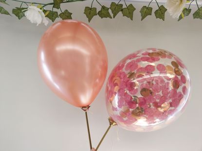Picture of Burgundy Confetti Rose Gold Balloons Ceiling Bouquet