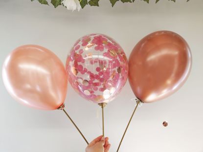 Picture of Burgundy Confetti Rose Gold Copper Balloons Ceiling Hen