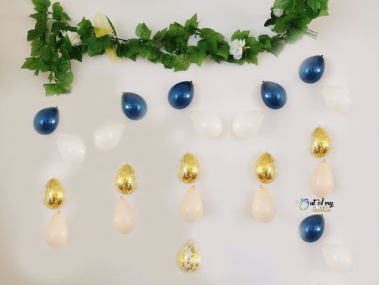 Picture of Navy Blush Balloons Banner Raindrop Garland White Gold