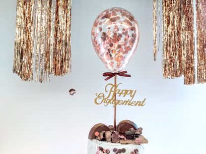 Picture of Rose Gold Balloon Confetti Cake Topper Happy Engagement