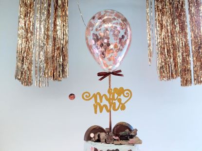 Picture of Rose Gold Balloon Confetti Cake Topper Mr Mrs