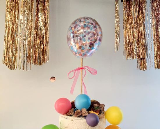 Picture of Rose Gold Balloon Confetti Cake Topper  Unicorn Theme