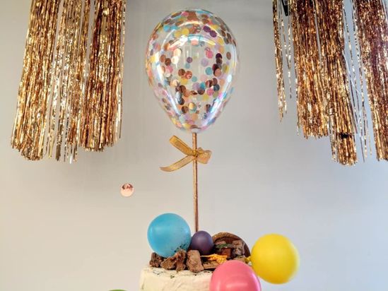 Picture of Rose Gold Balloon Confetti Cake Topper  Princess Theme