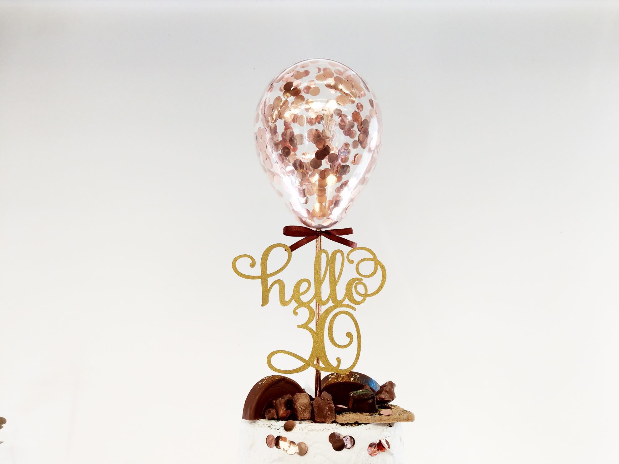 Ballons confettis hello 30 roses gold