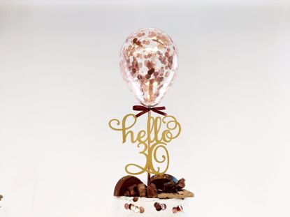 Picture of Rose Gold Balloon Confetti Cake Topper Hello 30