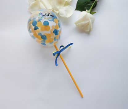 Picture of Balloon Confetti Cake Topper Blue Yellow