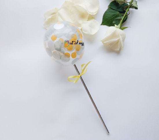 Picture of Balloon Confetti Cake Topper Grey White Yellow