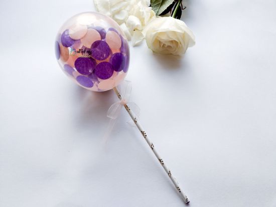 Picture of Cake topper Balloon Confetti Royal Purple Peach Hearts