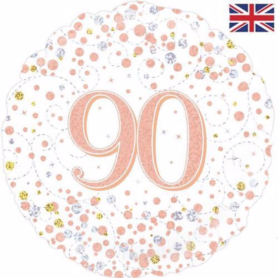 Picture of 18 INCH 90TH BIRTHDAY WHITE & ROSE GOLD FIZZ FOIL BALLOON