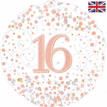 Picture of 18 INCH 16TH BIRTHDAY WHITE & ROSE GOLD FIZZ FOIL BALLOON