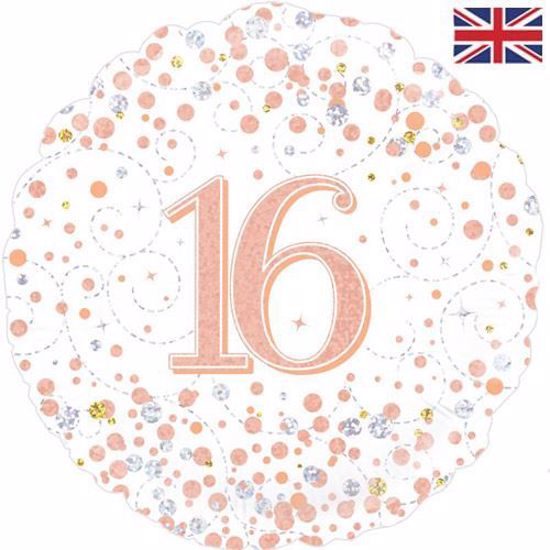 Picture of 18 INCH 16TH BIRTHDAY WHITE & ROSE GOLD FIZZ FOIL BALLOON