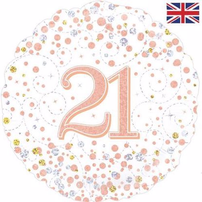 Picture of 18 INCH 21ST BIRTHDAY WHITE & ROSE GOLD FIZZ FOIL BALLOON