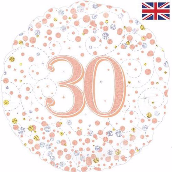 Picture of 18 INCH 30TH BIRTHDAY WHITE & ROSE GOLD FIZZ FOIL BALLOON
