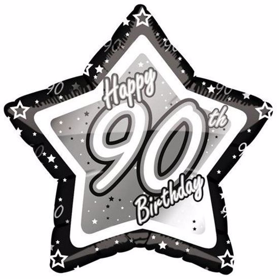 Picture of 18 INCH AGE 90TH BLACK & SILVER STAR FOIL BALLOON